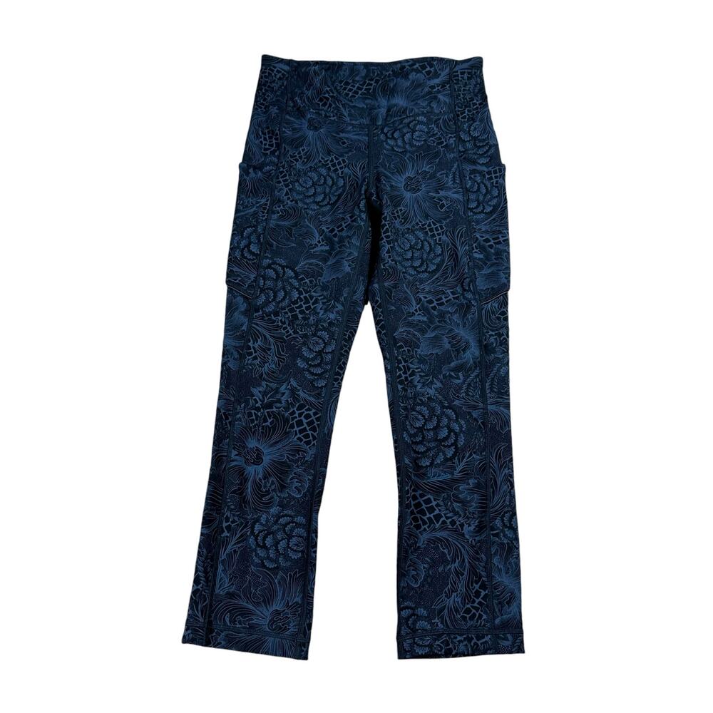 LULULEMON Speed Up Crop Legging Nouveau Mach Black Blue Print Women's Size 4